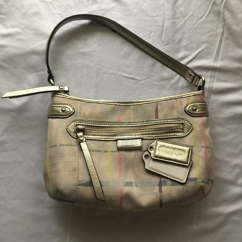Coach Purse, Pastel with Gold Leather